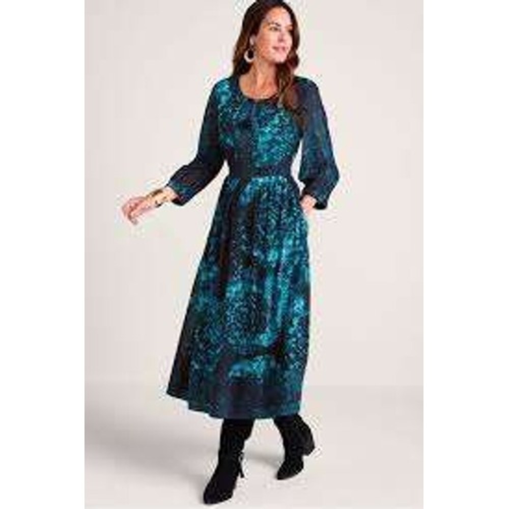 Soft Surroundings NWOT Spectral 3/4 Sleeve Crepe Midi Dress SZ XL - Picture 2 of 9